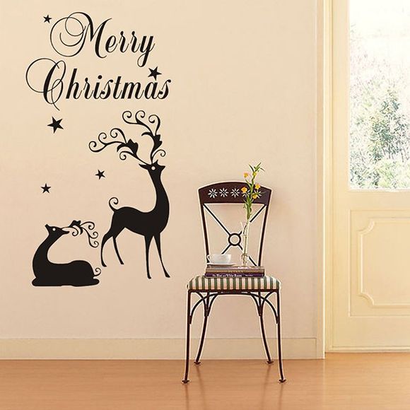 Autocollant pour Mur ou Vitre de Fenêtre Amovible Motif Cerfs et Inscription Merry Christmas - Noir 