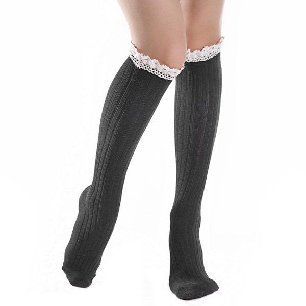 

Lace Trim Knit Stockings, Black