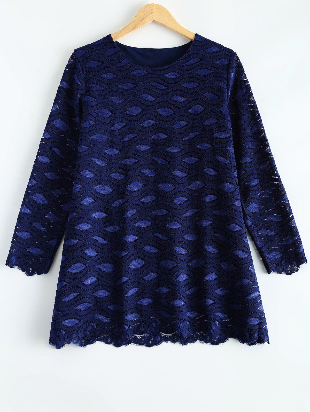 

Long Sleeve Wave Pattern Blouse, Blue