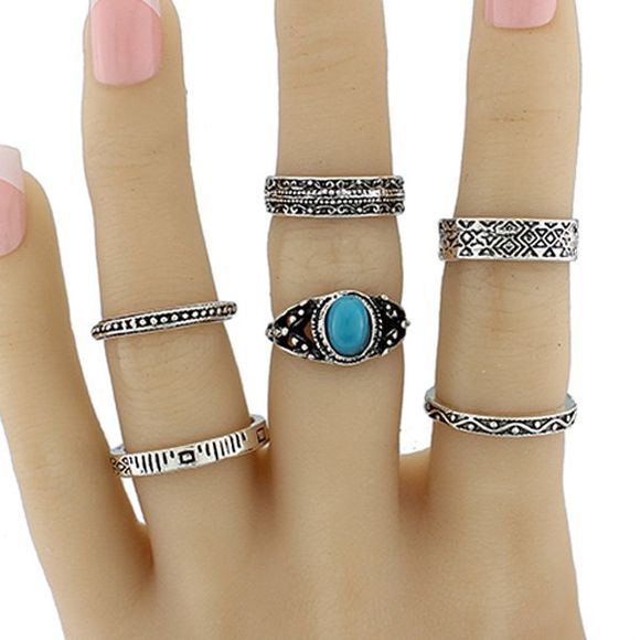 Faux Turquoise Jewelry Cercle Ring Set - Argent ONE-SIZE