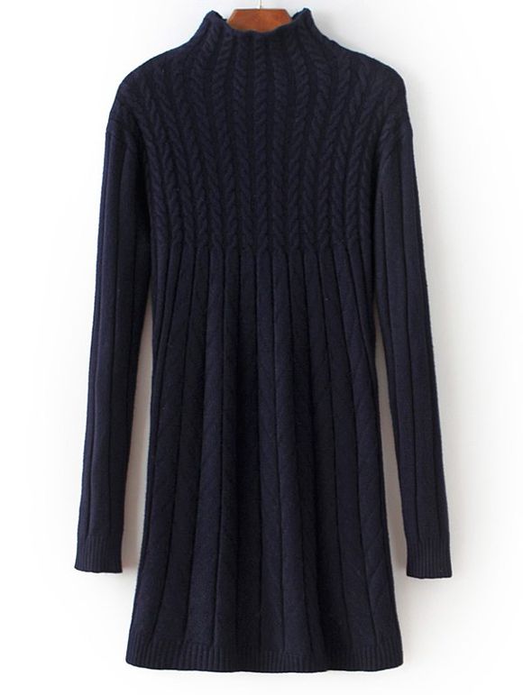 Col haut à manches longues en maille torsadée Mini-robe Sweater - Bleu Violet ONE SIZE