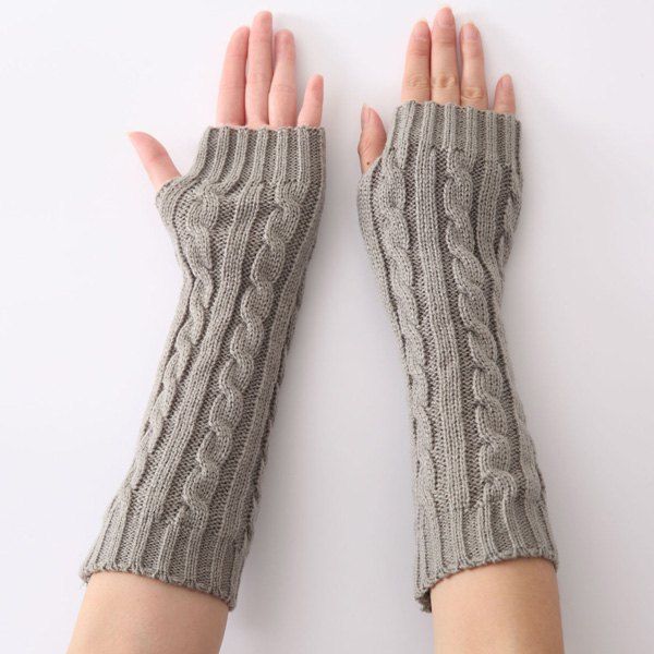 

Christmas Hemp Flowers Crochet Knit Arm Warmers, Light gray