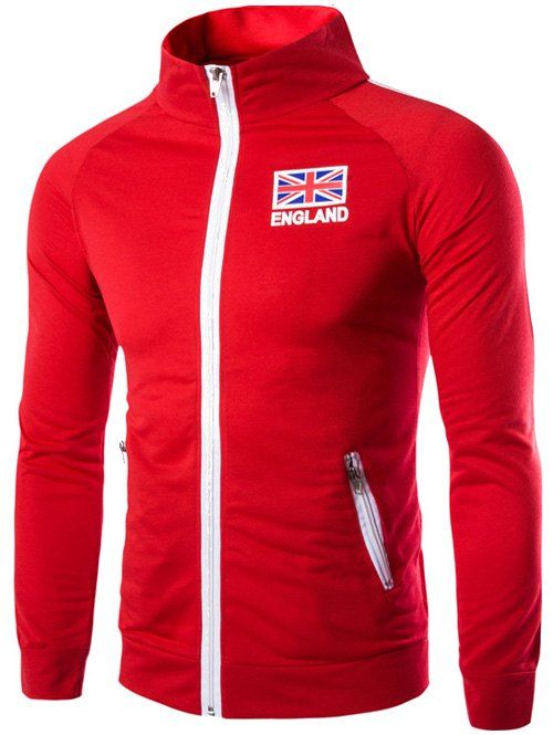 

National Flag Pattern Zip Up Jacket, Red