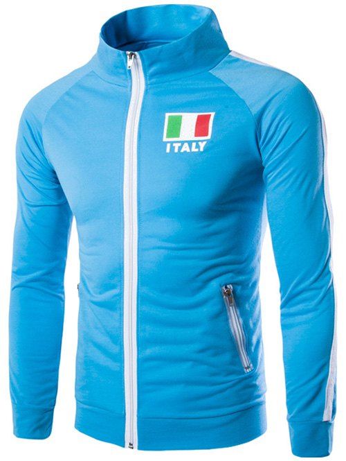 

National Flag Pattern Zip Up Jacket, Lake blue