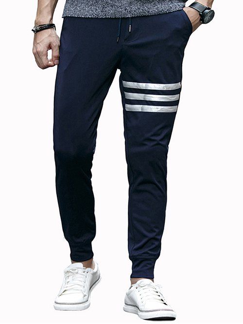 

Lace-Up Beam Feet Stripe Embellished Jogger Pants, Black