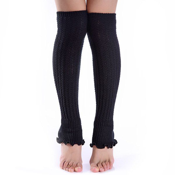 

Christmas Small Hemp Flowers Knit Leg Warmers, Black