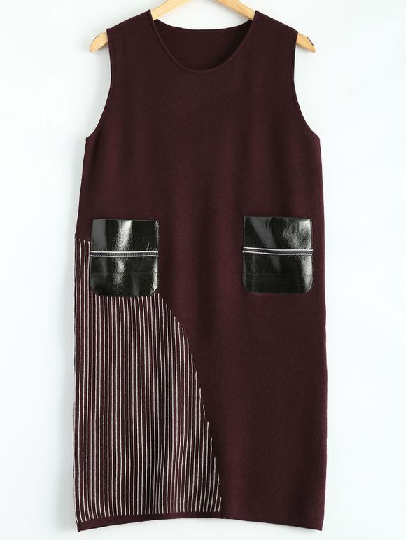 Stripe Motif Patch Pocket Sweater Dress - Clairet ONE SIZE