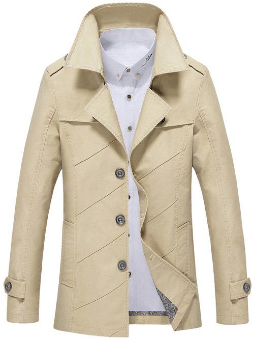 

Turn-Down Collar Long Sleeve Single Breasted Jacket, Light khaki