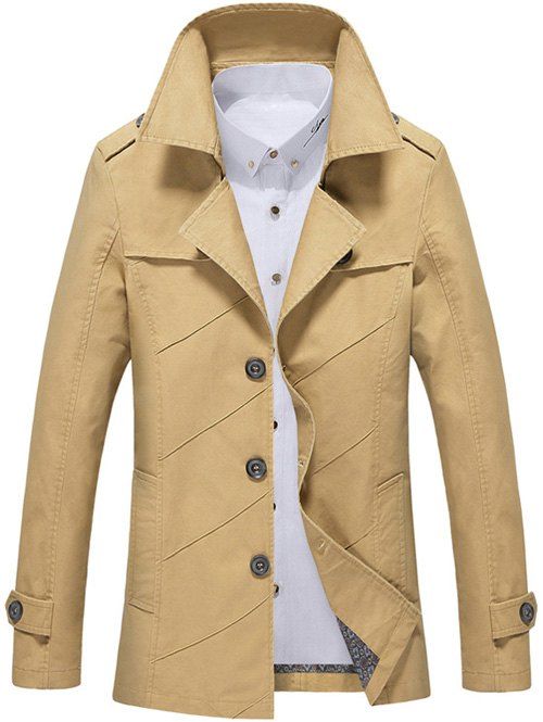 

Turn-Down Collar Long Sleeve Single Breasted Jacket, Dark khaki