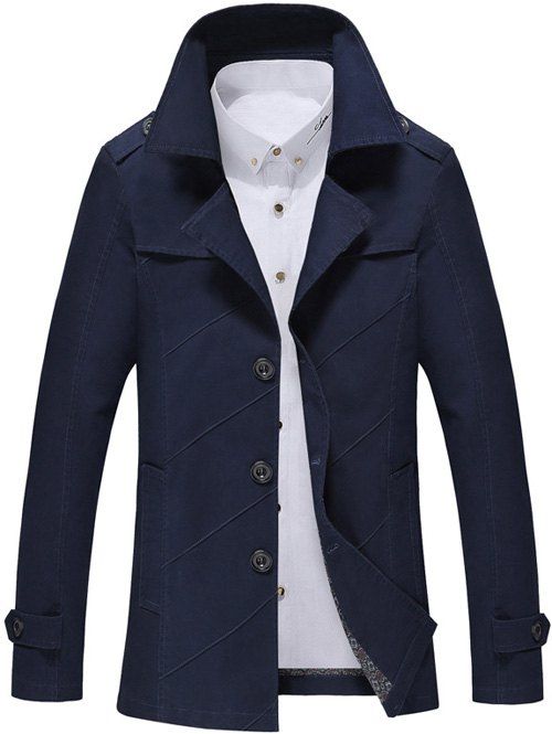 

Turn-Down Collar Long Sleeve Single Breasted Jacket, Deep blue