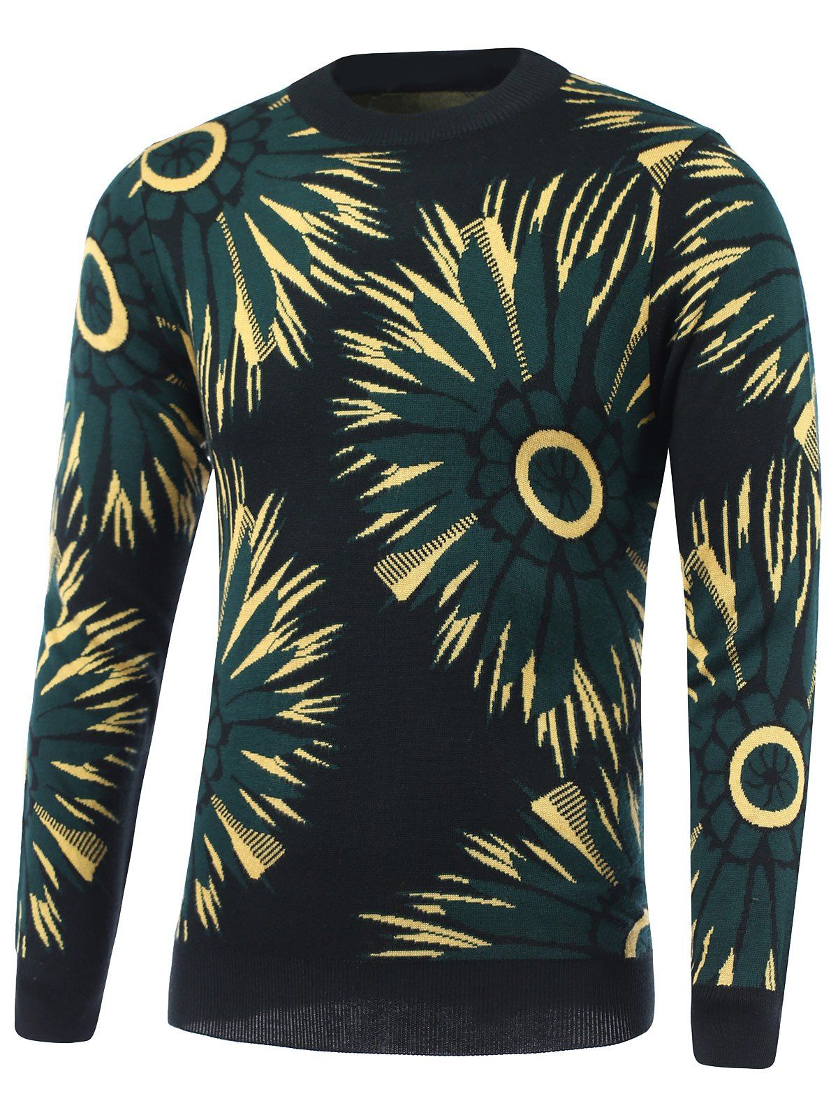 

Flowers Print Round Neck Long Sleeve Sweater, Green
