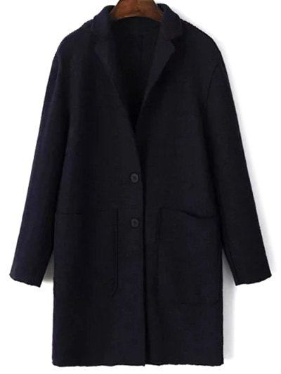 Deux poches en laine mélangée Manteau avec poche - Bleu Violet XL