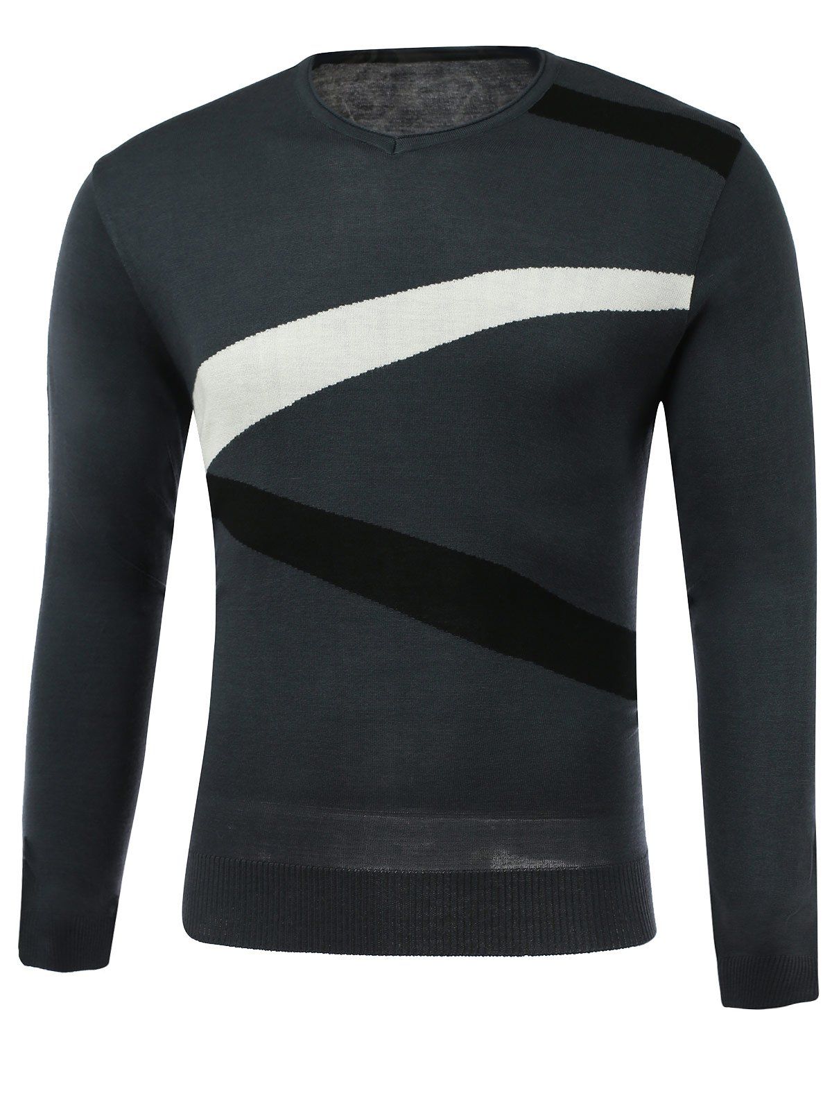 

Color Block Spliced Design V-Neck Long Sleeve Sweater, Gray