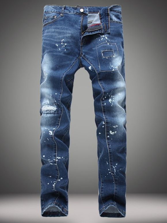 Zip-Fly Patch Conception d'éclaboussure de peinture Jeans - Bleu Toile de Jean 38