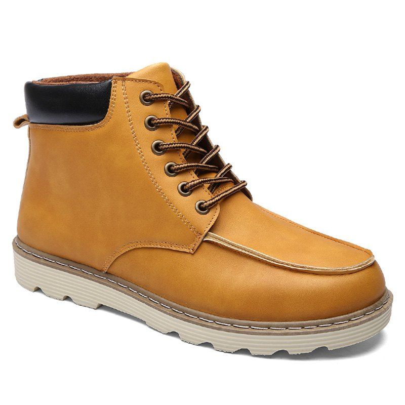 

PU Leather Lace-Up Color Spliced Boots, Light brown