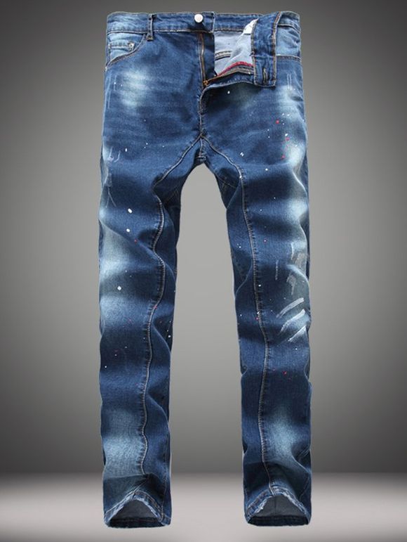 Straight Leg Splatter imprimés Jeans - Bleu Toile de Jean 33