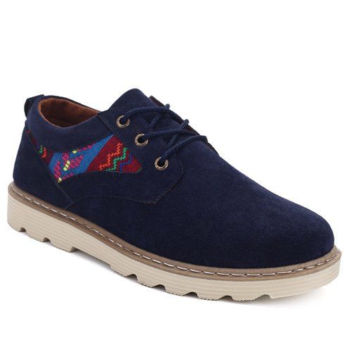 

Ethnic Pattern Suede Lace-Up Casual Shoes, Blue