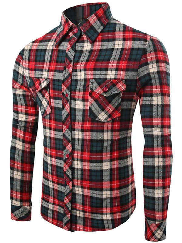 

Single-Breasted Checks Pattern Long Sleeve Shirt, Colormix