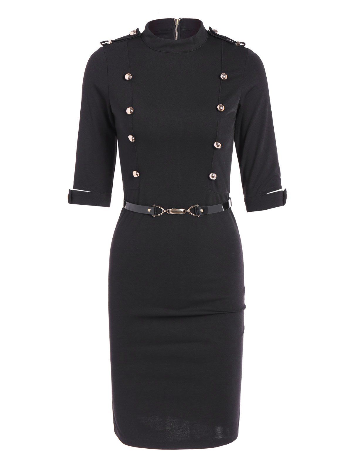 17 Off 2021 Buttoned Belted Bodycon Sheath Dress In Black Dresslily