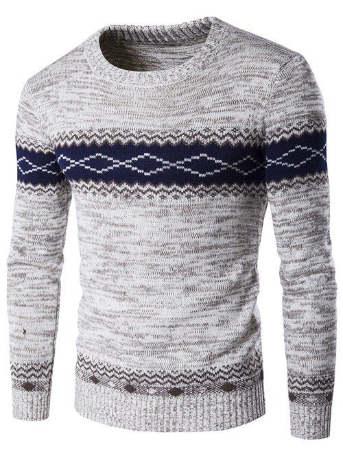 

Geometric Crew Neck Space Dyed Sweater, Khaki