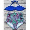 Halter Crochet Bra taille haute Culotte Imprimer Bikini - Bleu L