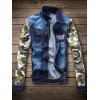 Veste en jean à motifs camouflage à boutonnage - Bleu profond S