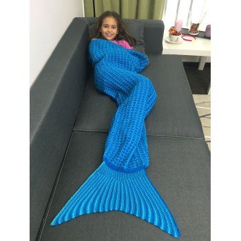 

Super Soft Design Acrylic Knitted Mermaid Tail Blanket For Kid, Blue
