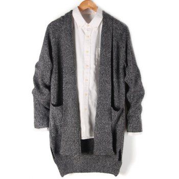 

Side Split Pocket Front High Low Cardigan, Gray
