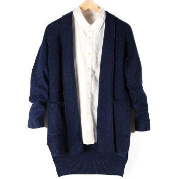 

Side Split Pocket Front High Low Cardigan, Blue