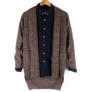 

Side Split Pocket Front High Low Cardigan, Coffee