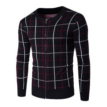 [41% OFF] 2021 Crew Neck Zip-Up Checked Cardigan In BLACK | DressLily