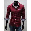 Tournez-down Breast Collar manches longues Pocket Shirt Button-Down - Rouge vineux 3XL