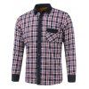 Plaid Pocket Color Block col rabattu Fleece Shirt - Carré L