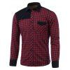 Vérifié Pocket Color Block Collar Turn-Down Shirt Fleece - Rouge et Noir M