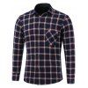 Tartan Motif Pocket Turn-Down Collar Fleece Shirt - Cadetblue M