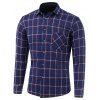 Vérifié Imprimer Pocket Collar Fleece Turn-Down Shirt - Bleu profond L