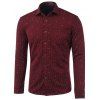 Polka Dot Motif Pocket Turn-Down Collar Fleece Shirt - Rouge vineux L