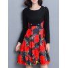 Floral manches longues A-Line Robe - Rouge M