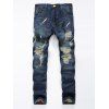 Distressed Zipper Fly Colorful Peinture Design Jeans - Bleu 28