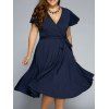 Low Cut A Line Plus Size Surplice Front Tie Swing Dress - PURPLISH BLUE 3XL