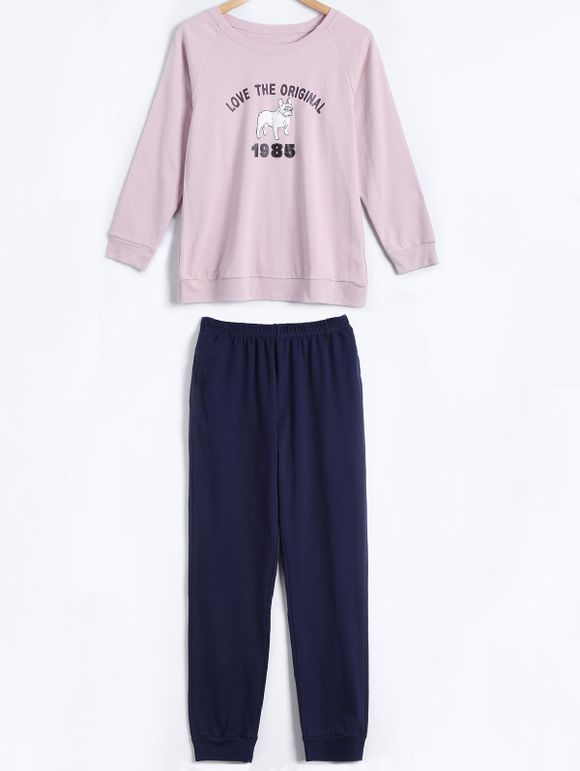 Chien et Imprimer Lettre Pajama Set - Rose L