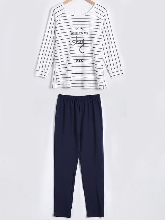 Manches 3/4 T-shirt et pantalon rayé Pyjamas - Blanc L