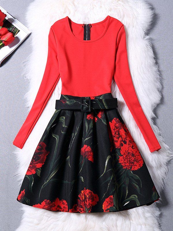 

Floral Vintage Long Sleeve Dress, Blackish green