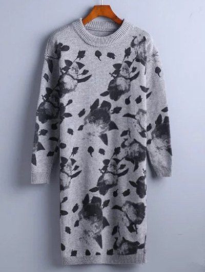 

Chinese Painting Pattern Sweater Dress, Gray