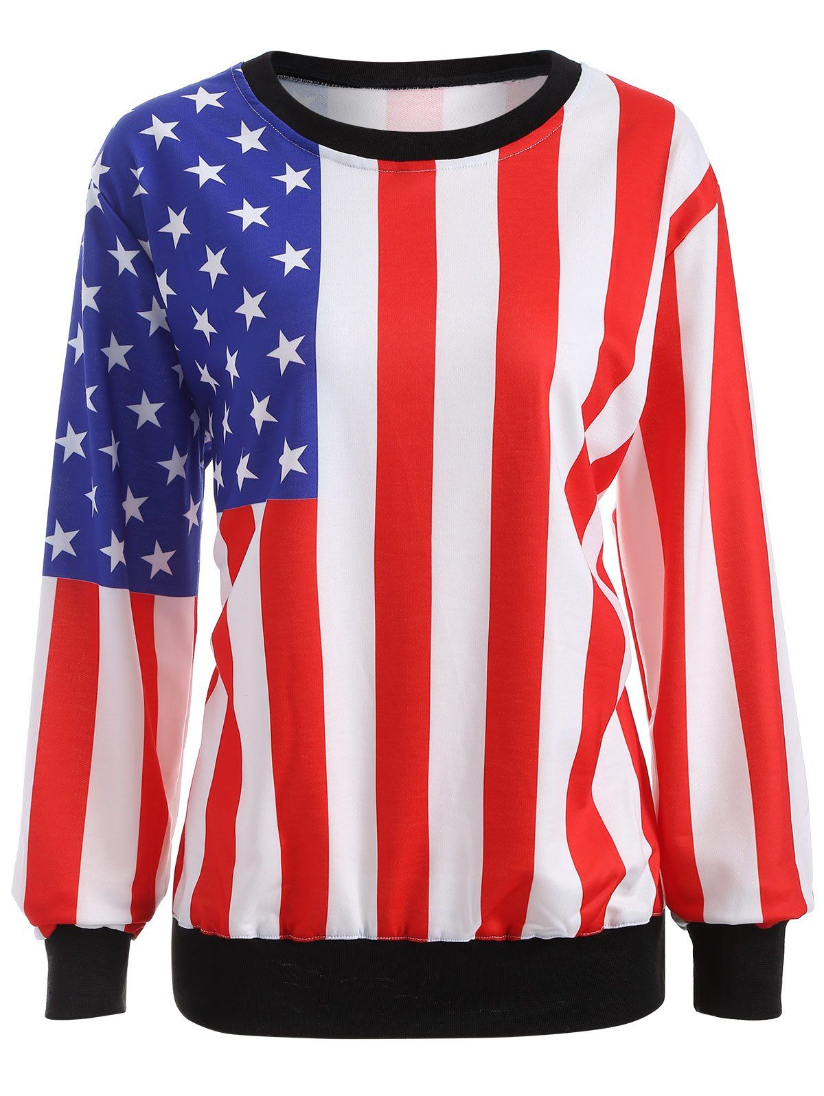 

Pullover American Flag Print Sweatshirt, Blue and red