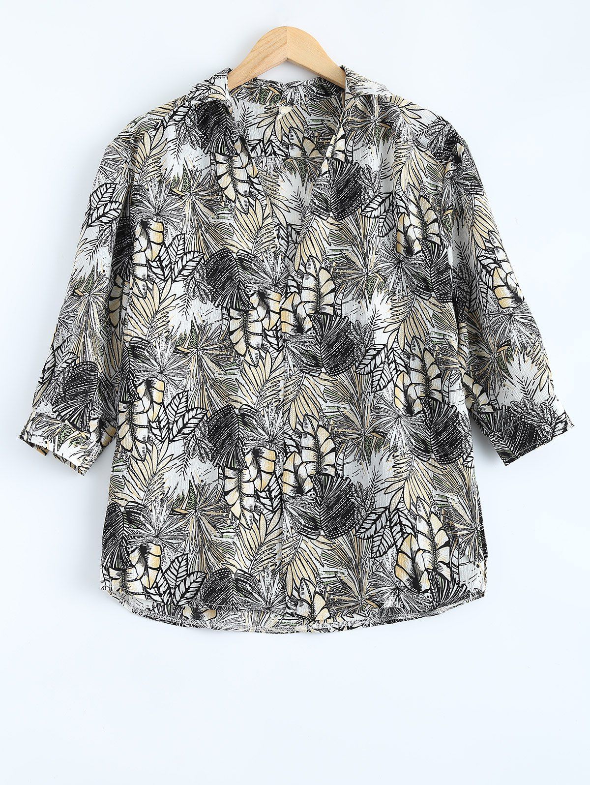 

Leaf Printed Batwing Sleeve Blouse, Colormix