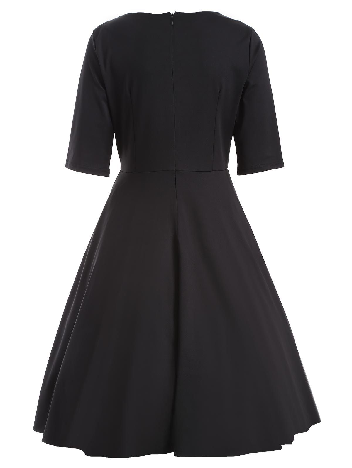 2018 Color Spliced High Waist Swing Dress BLACK M In Vintage Dresses ...