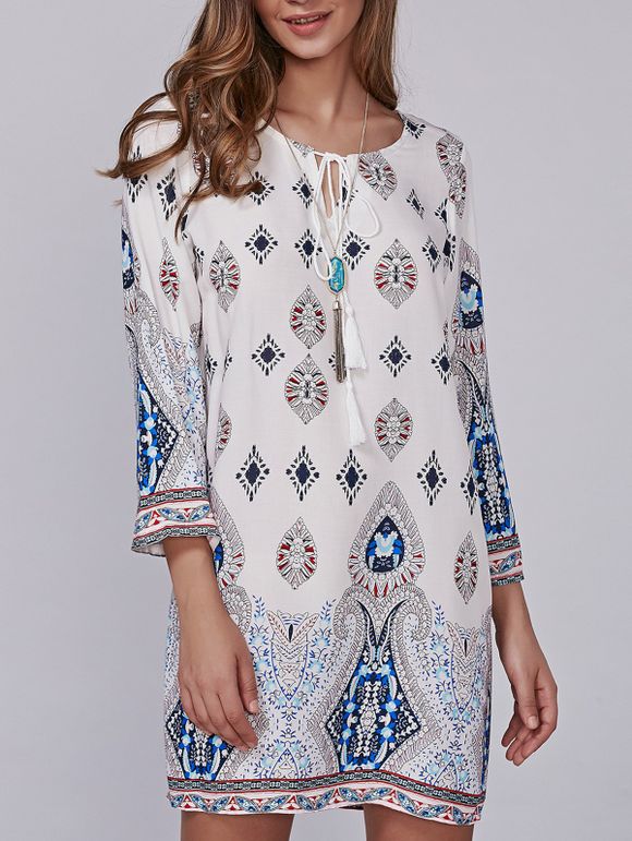 Mini-robe rétro avec imprimé géométrique - Blanc S