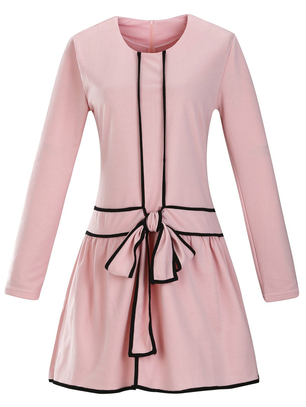 

Retro Bow Tie Dropped Waisted Dress, Pink