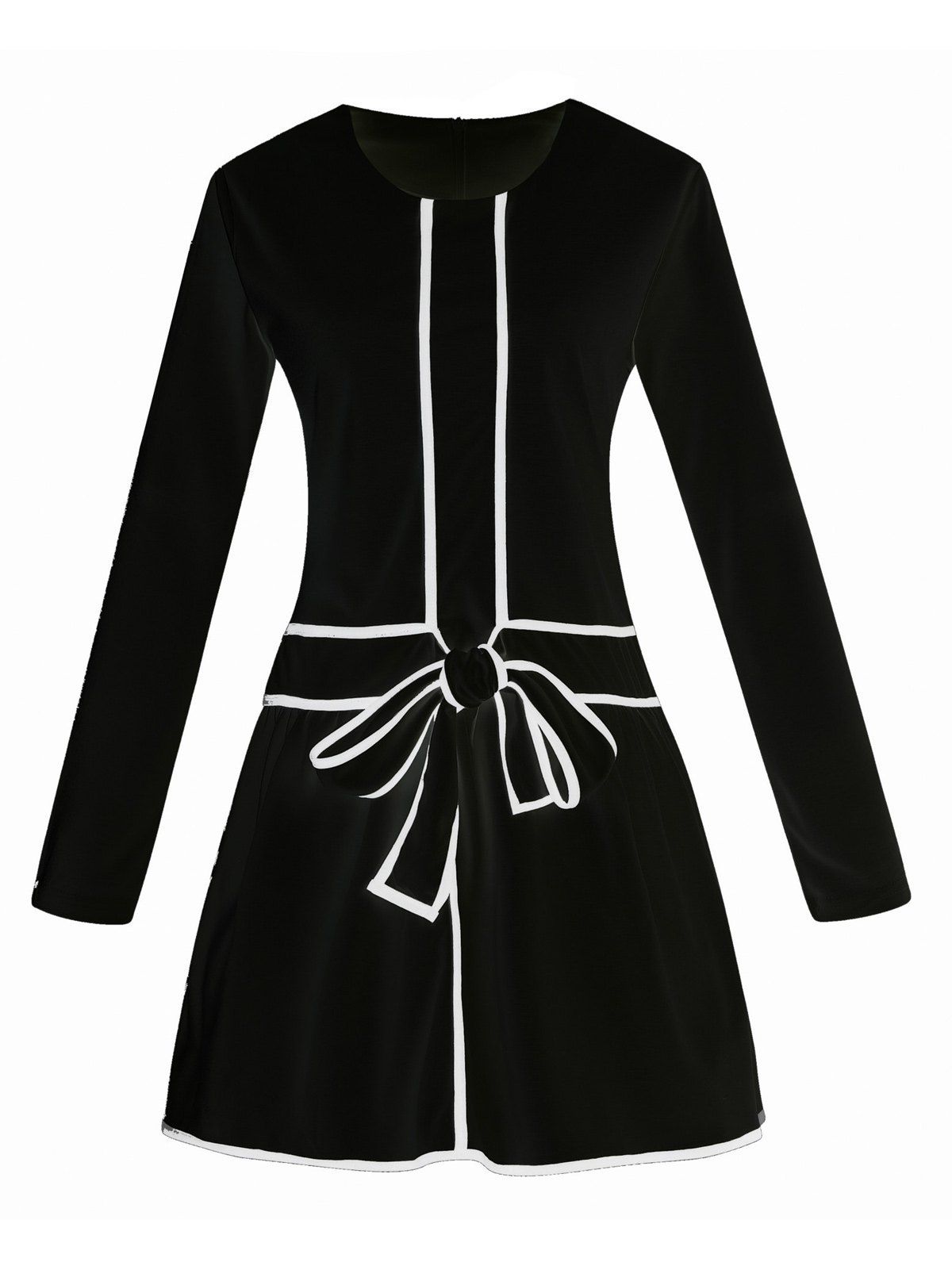 

Retro Bow Tie Dropped Waisted Dress, Black